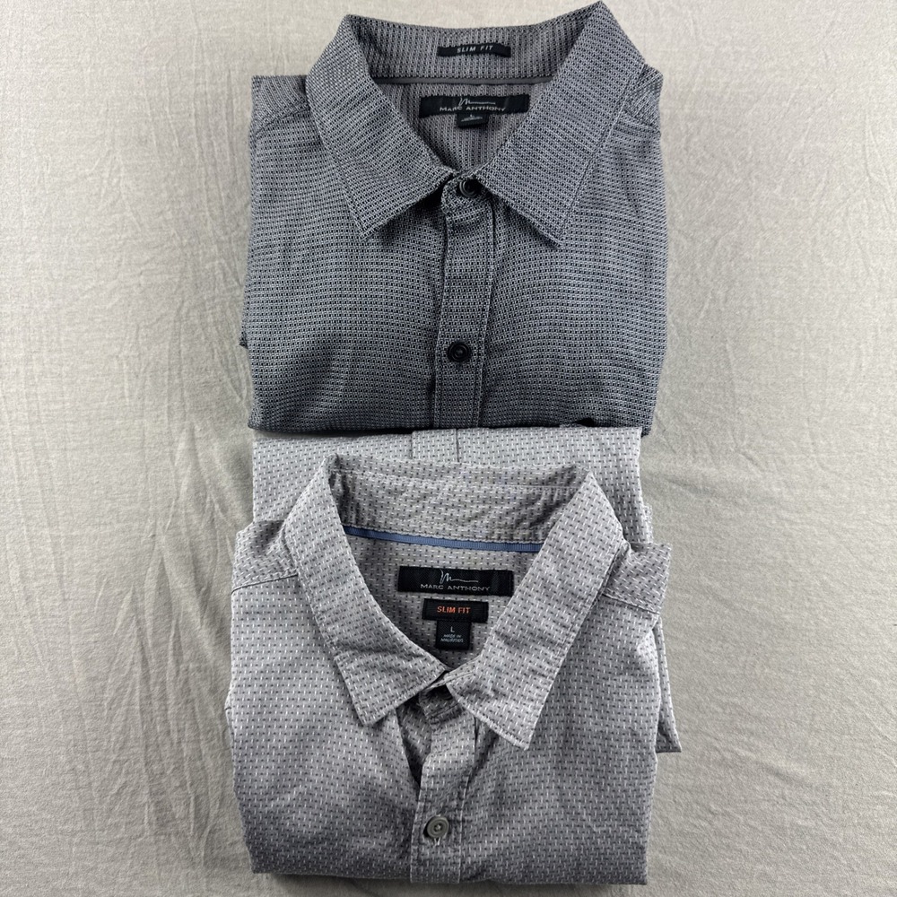 Marc Anthony Slim Fit Shirt Mens L Geometric Long Sleeve Button Up Gray Lot of 2
